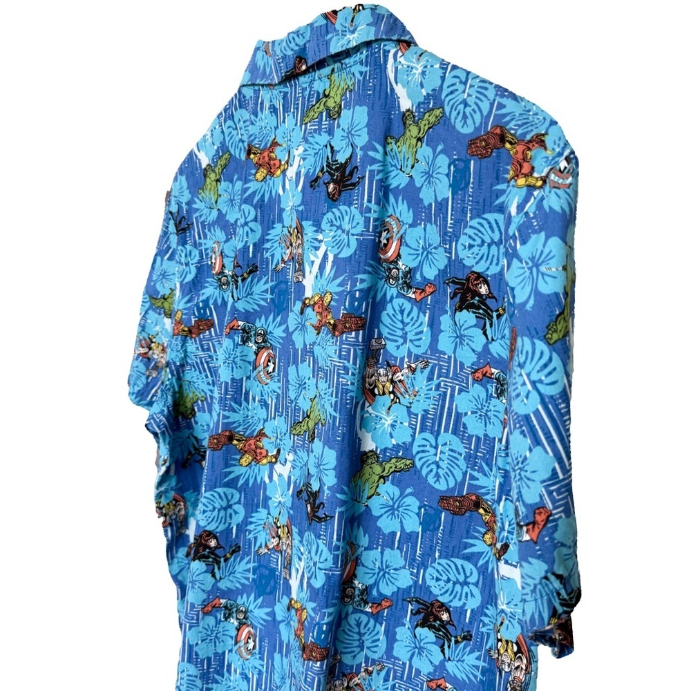 Marvel Avengers Men's Blue Graphic Print Hawaiian  Camp Collar Shirt Size L - Picture 8 of 13
